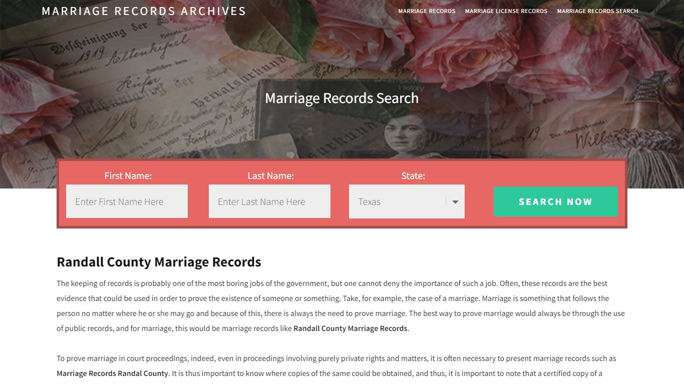 Randall County Marriage Records | Enter Name and Search