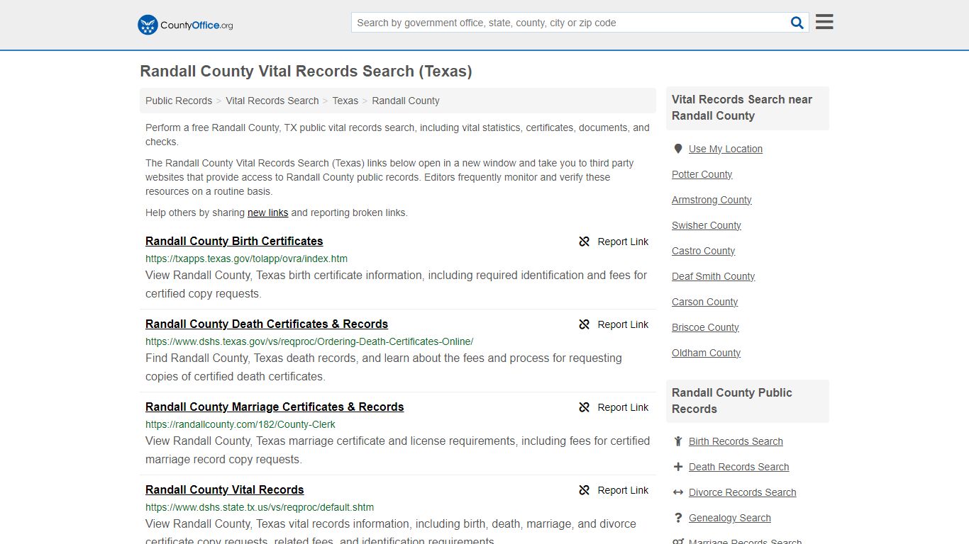 Vital Records Search - Randall County, TX (Birth, Death, Marriage ...
